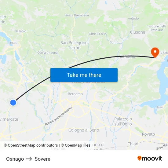 Osnago to Sovere map