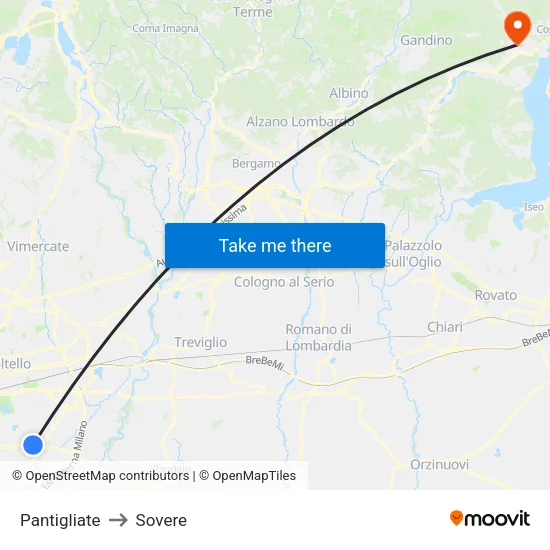 Pantigliate to Sovere map