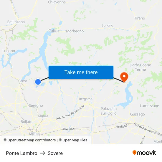 Ponte Lambro to Sovere map