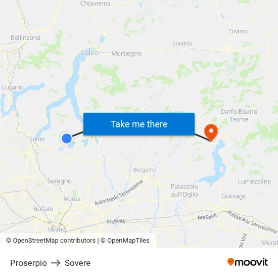 Proserpio to Sovere map