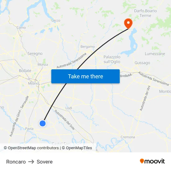 Roncaro to Sovere map