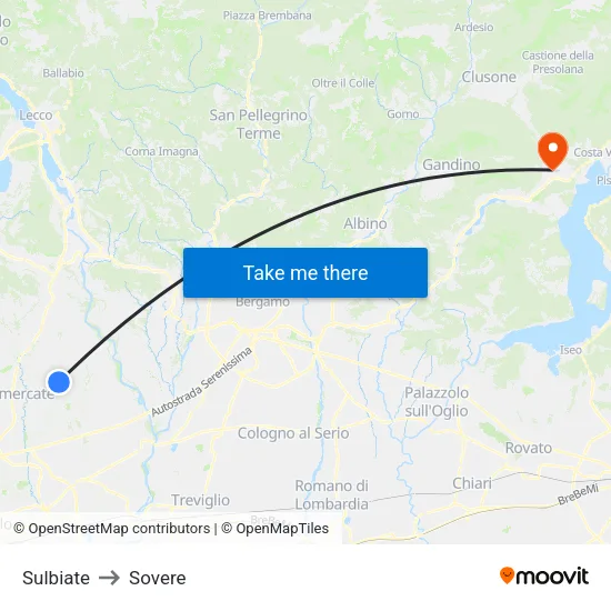 Sulbiate to Sovere map