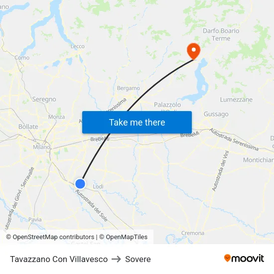 Tavazzano Con Villavesco to Sovere map