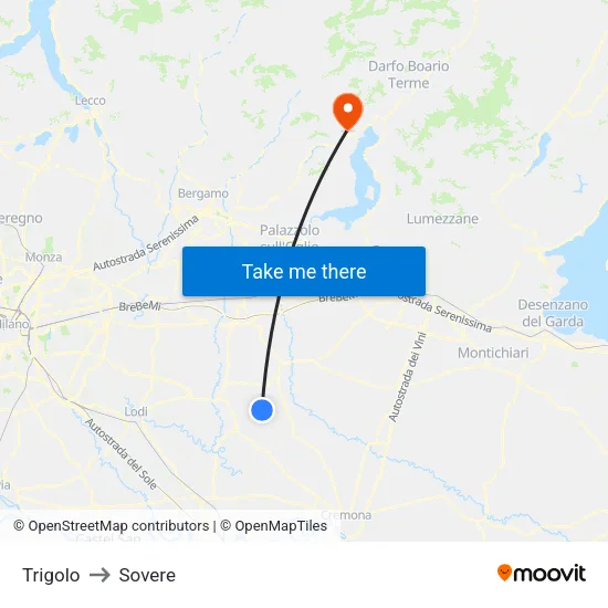 Trigolo to Sovere map