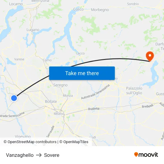 Vanzaghello to Sovere map