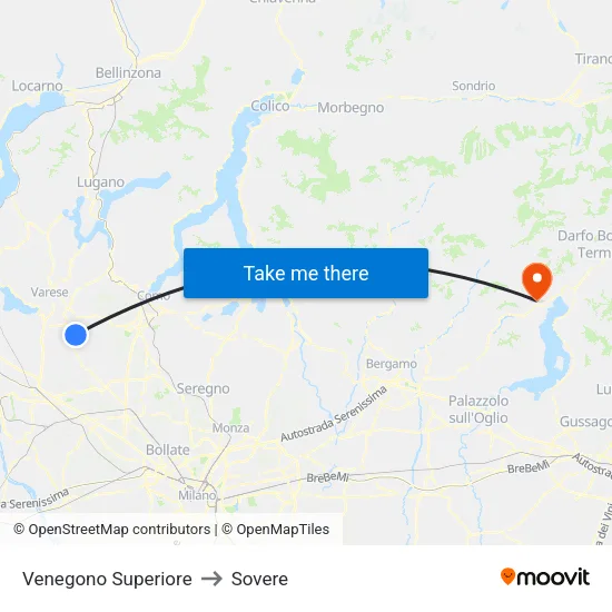 Venegono Superiore to Sovere map