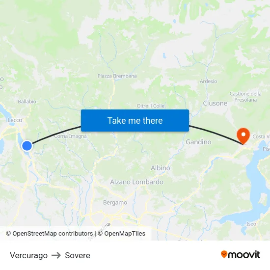Vercurago to Sovere map