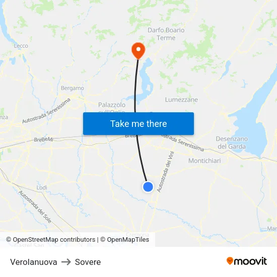 Verolanuova to Sovere map