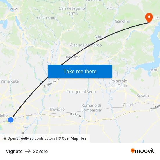Vignate to Sovere map