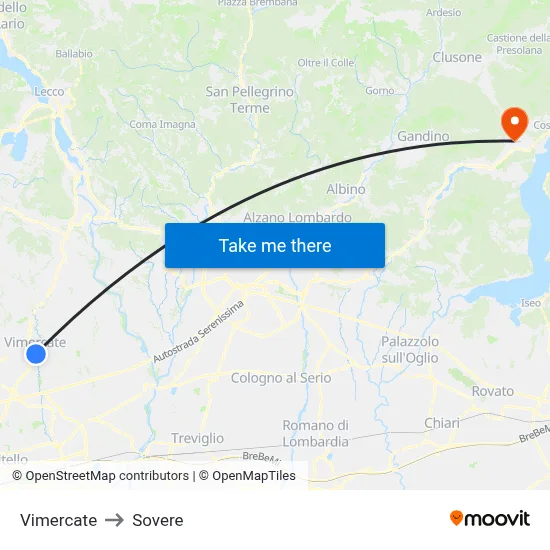 Vimercate to Sovere map