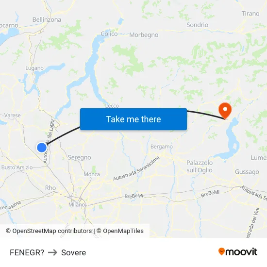 Fenegro to Sovere map