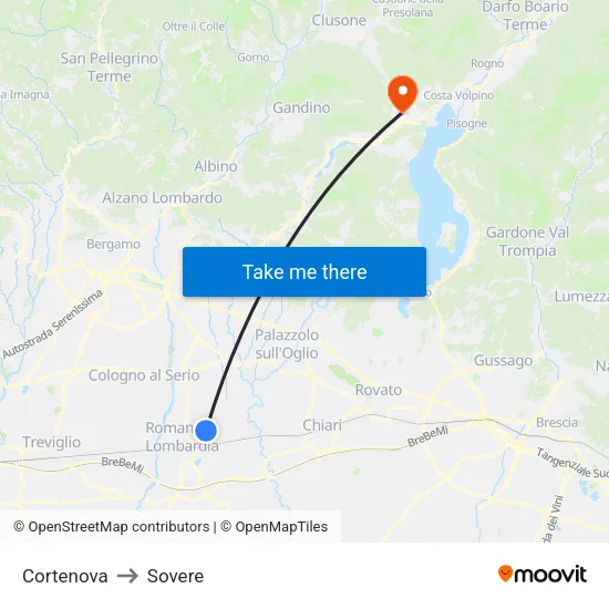 Cortenova to Sovere map