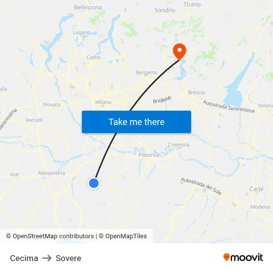Cecima to Sovere map