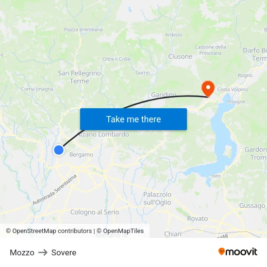 Mozzo to Sovere map