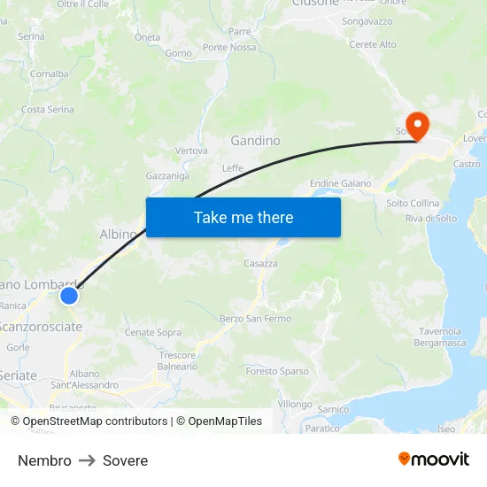 Nembro to Sovere map