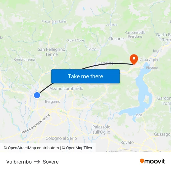 Valbrembo to Sovere map