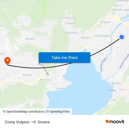 Costa Volpino to Sovere map