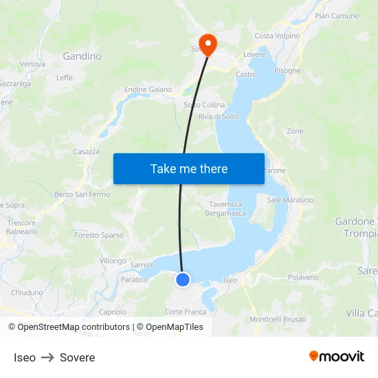 Iseo to Sovere map