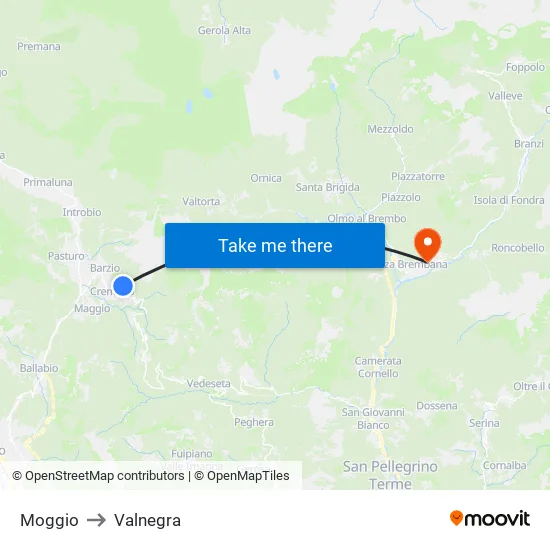 Moggio to Valnegra map