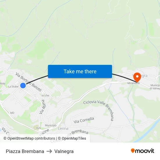 Piazza Brembana to Valnegra map