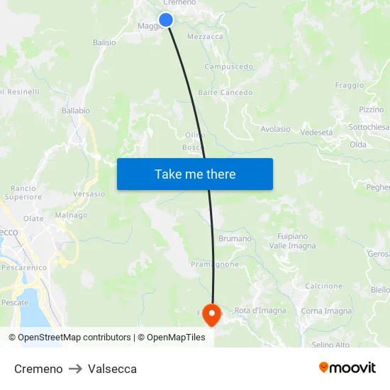 Cremeno to Valsecca map