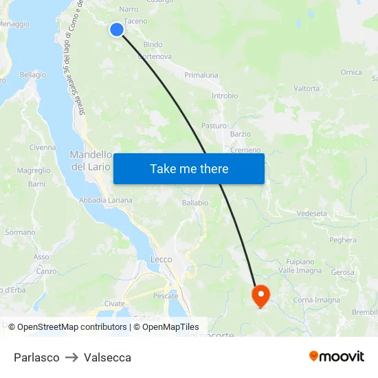 Parlasco to Valsecca map