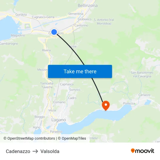 Cadenazzo to Valsolda map
