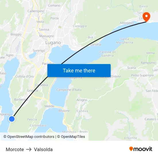 Morcote to Valsolda map