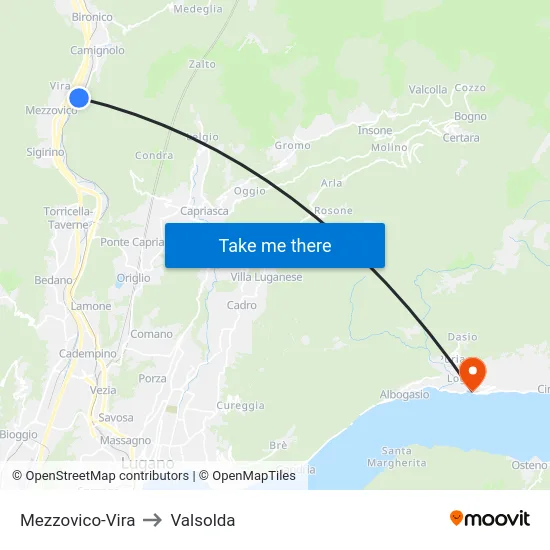 Mezzovico-Vira to Valsolda map