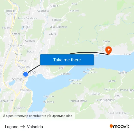 Lugano to Valsolda map