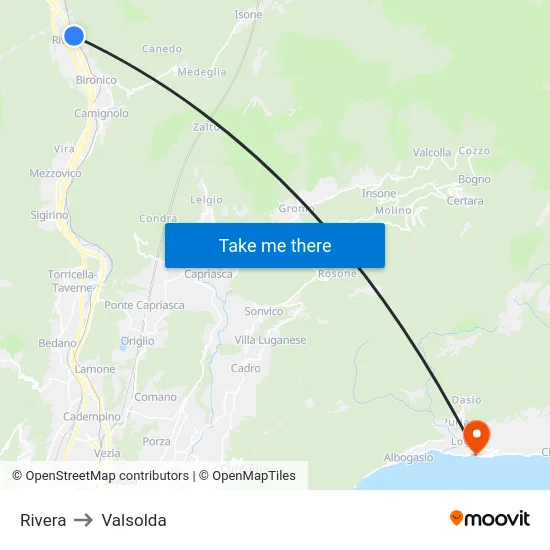 Rivera to Valsolda map