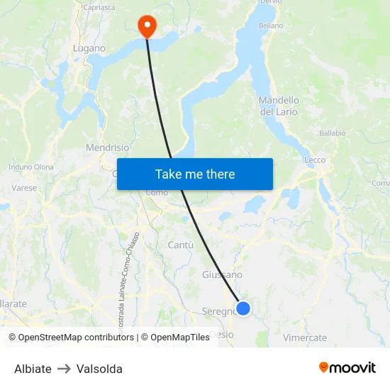 Albiate to Valsolda map