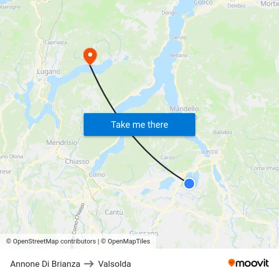Annone Di Brianza to Valsolda map