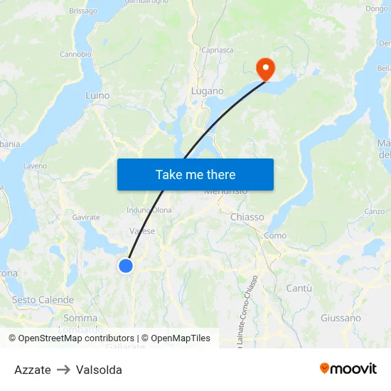 Azzate to Valsolda map