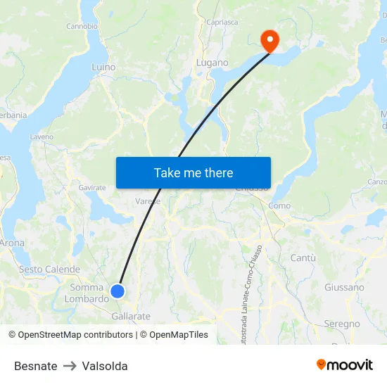 Besnate to Valsolda map