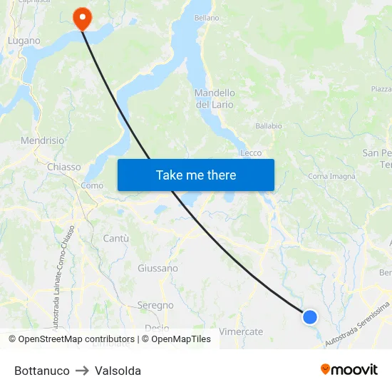 Bottanuco to Valsolda map