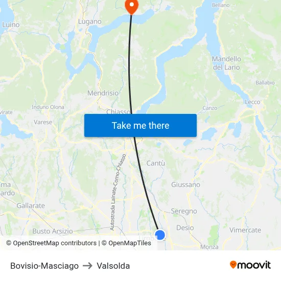 Bovisio-Masciago to Valsolda map