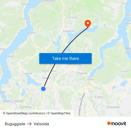 Buguggiate to Valsolda map