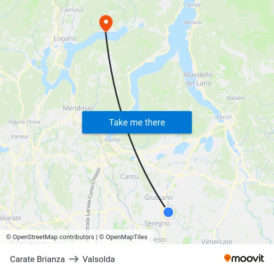 Carate Brianza to Valsolda map