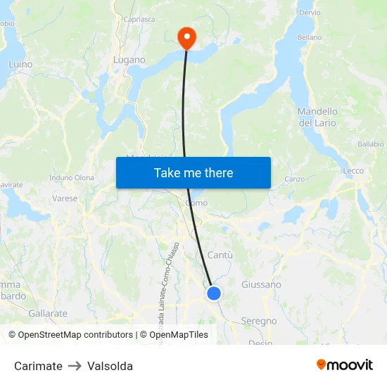 Carimate to Valsolda map