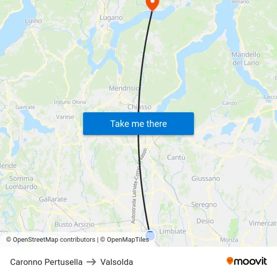 Caronno Pertusella to Valsolda map