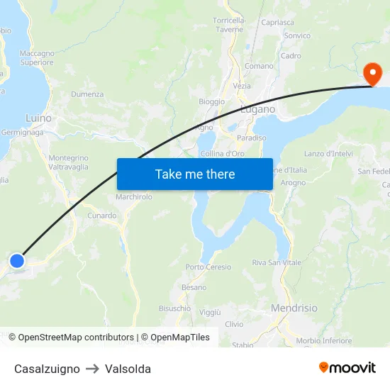 Casalzuigno to Valsolda map