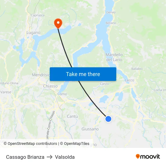 Cassago Brianza to Valsolda map