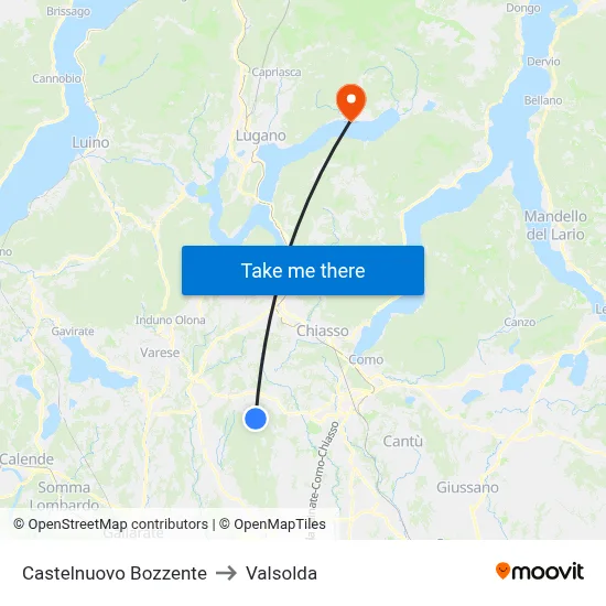 Castelnuovo Bozzente to Valsolda map