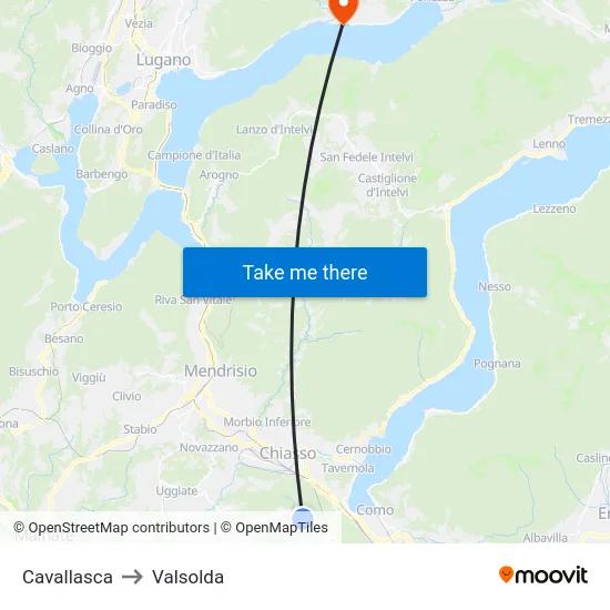 Cavallasca to Valsolda map