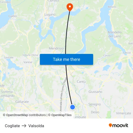 Cogliate to Valsolda map