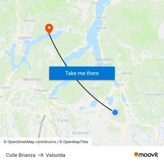 Colle Brianza to Valsolda map