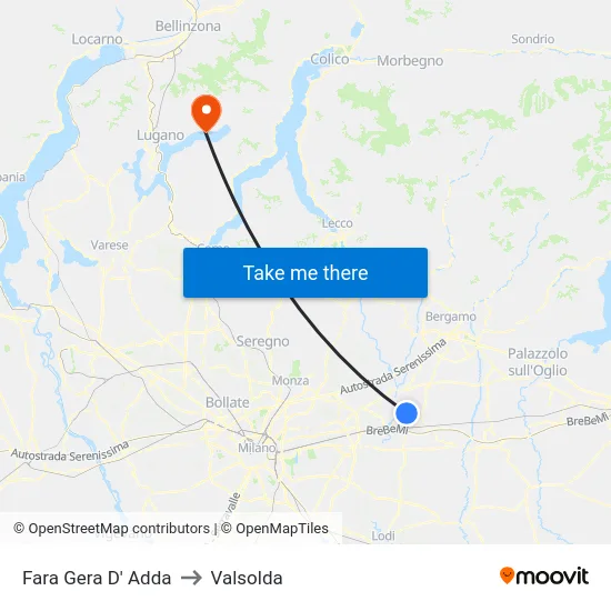 Fara Gera D' Adda to Valsolda map