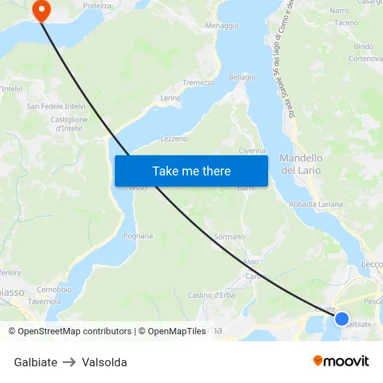 Galbiate to Valsolda map