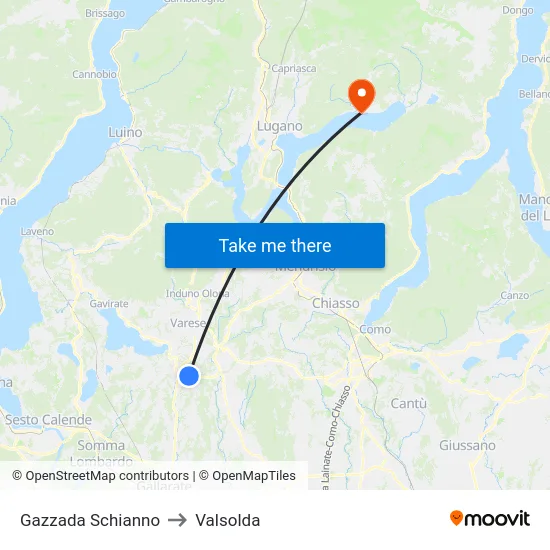Gazzada Schianno to Valsolda map